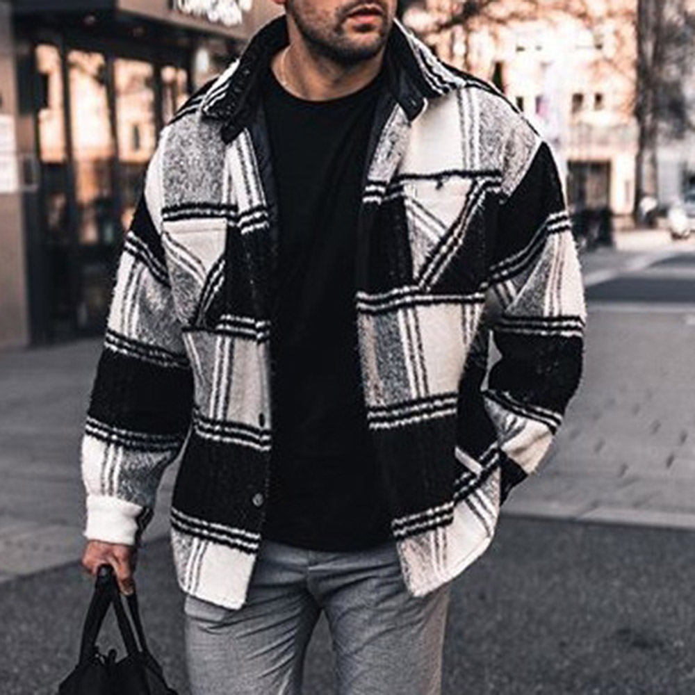 남성 격자 무늬 재킷, 캐주얼 느슨한 긴 소매 옷깃 가을 겨울 패션 남성 재킷 패션 코트 아프리카 남성 의류 4XL 2021
